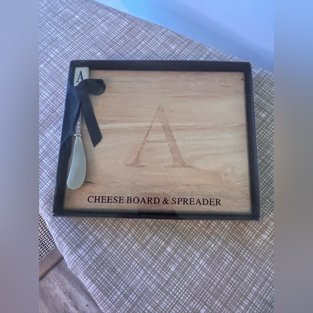NWT Monogram “A” Cheese Board & Spreader Set